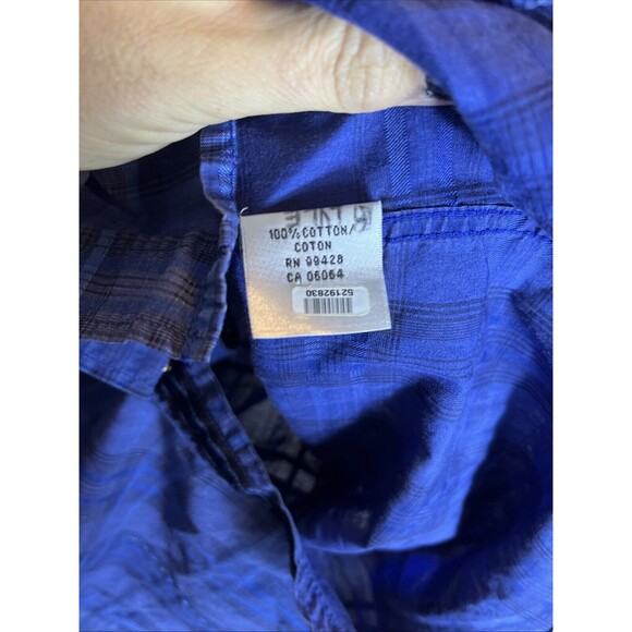 Bugatchi Dress Shirt Large Blue Plaid Paisley Contrast Flip Cuff Shape Fit - Picture 9 of 13